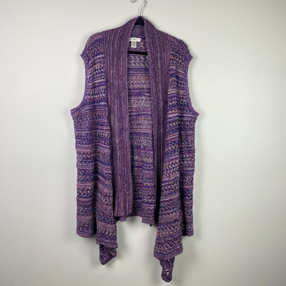 CJ Banks Knit Sweater Vest Womens 3X Open Front Purple Open Knit